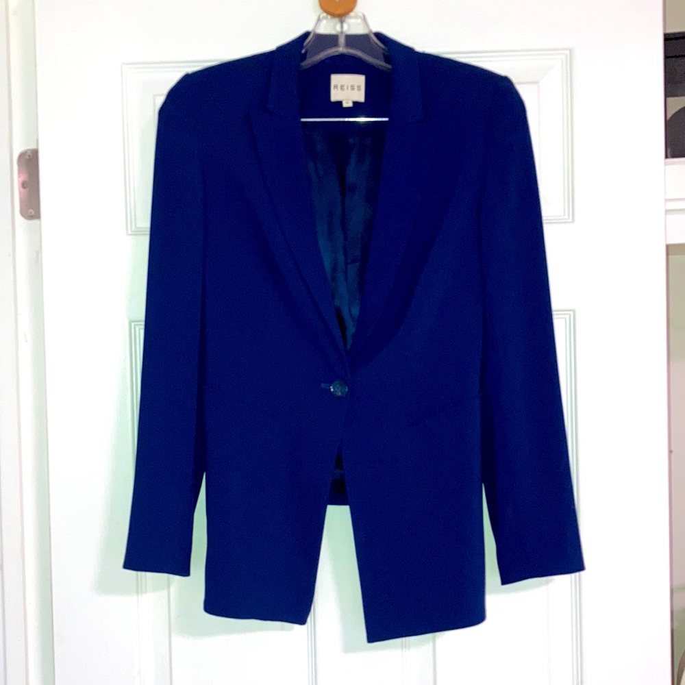 Beautifully Draped Back Detail Stunning Blue Single Button Fitted Blazer